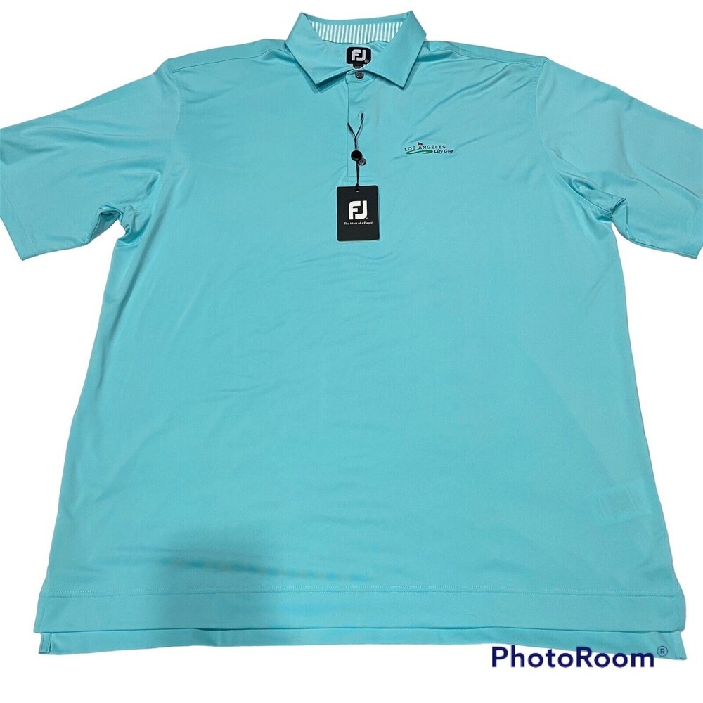 Footjoy Polo Golf Shirt Performance Stretch Sz 2XL Aqua Blue LA City Golf